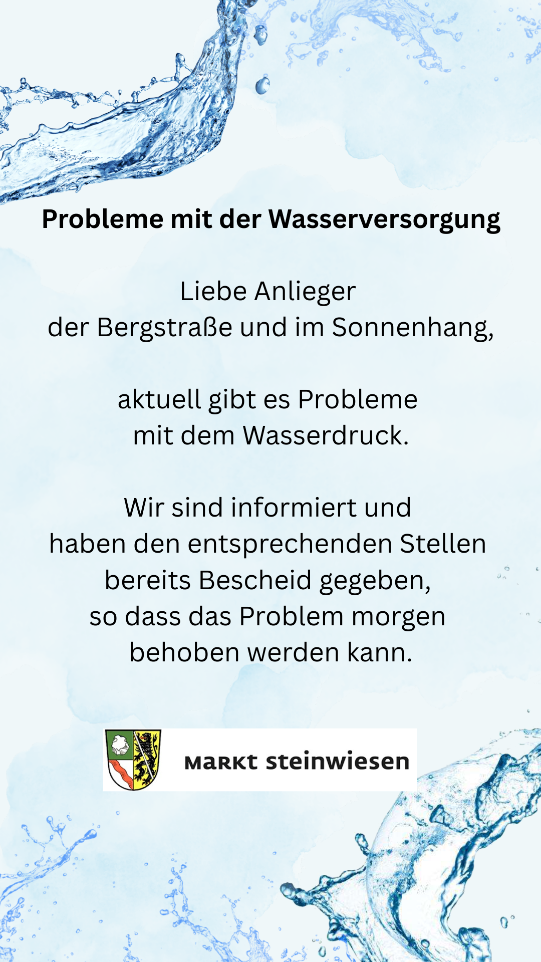 Problemen mit der Wasserversorgung