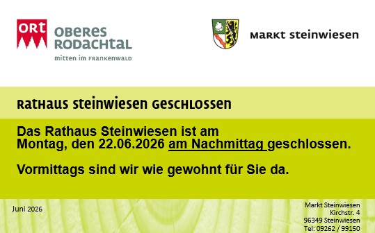 Rathaus nachmittags geschlossen.