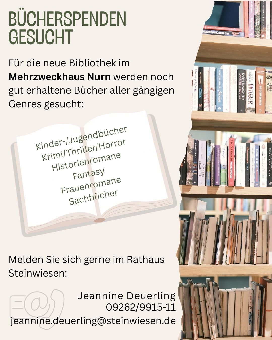 Bücherspenden für neue Bibliothek im Mehrzweckhaus Nurn