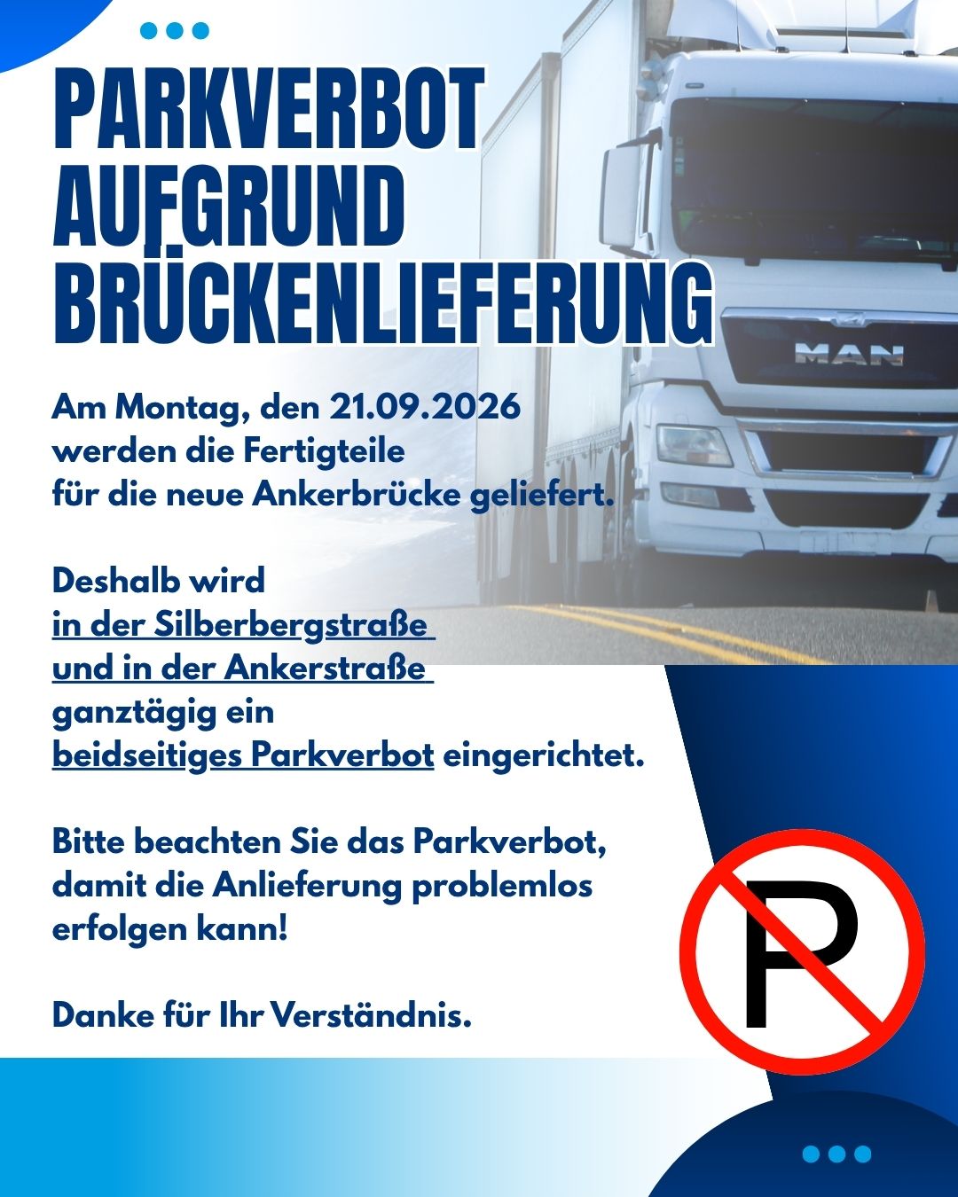 Parkverbot Brückensperrung