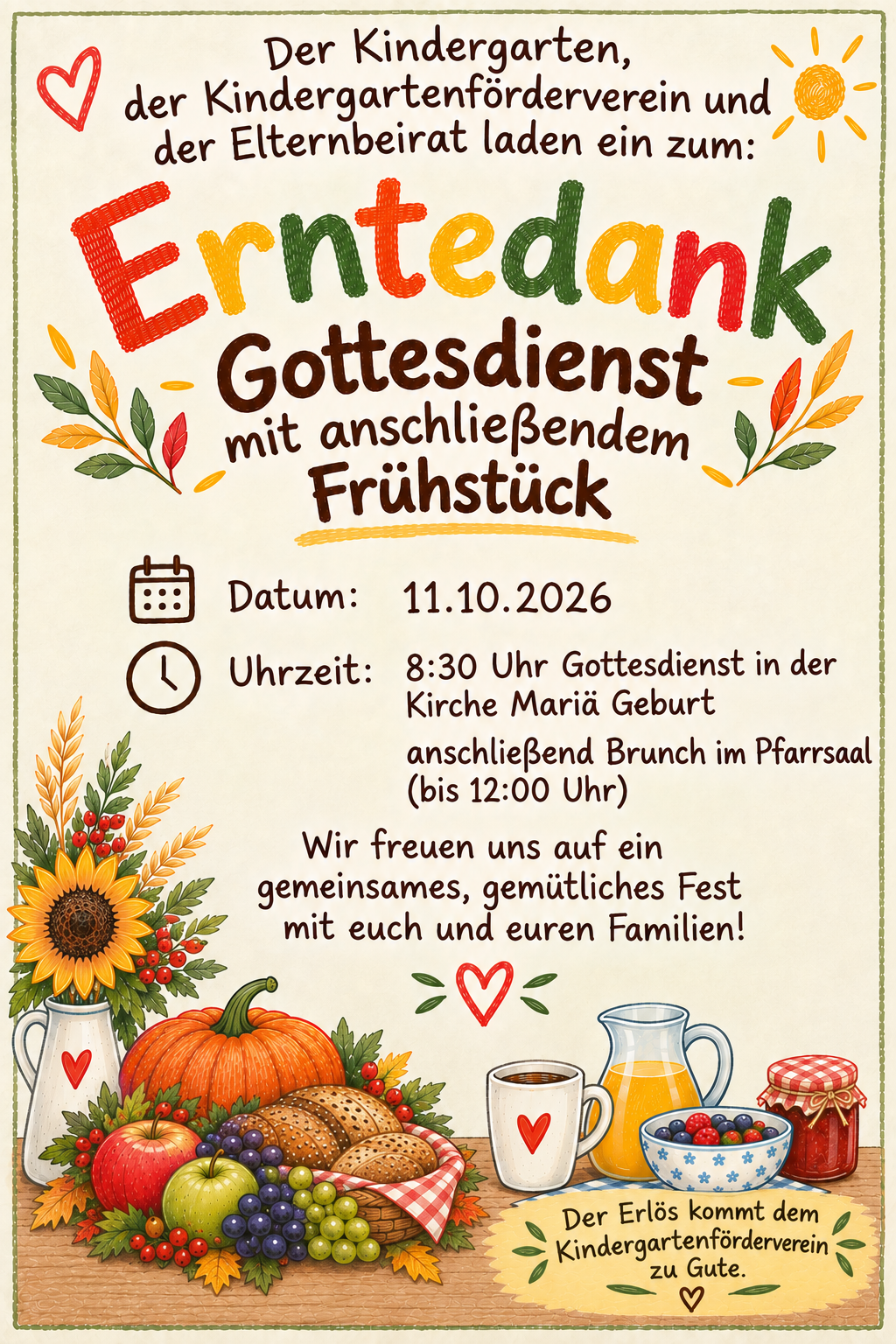 Erntedankgottesdienst gestaltet von den Vorschulkindern des Kath. Kindergarten St. Marien Steinwiesen mit anschließendem Frühstücksbrunch