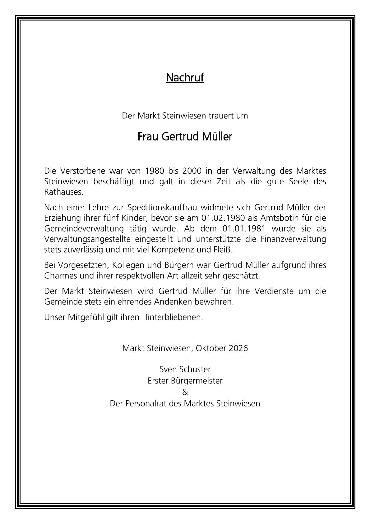 Nachruf Gertrud Müller
