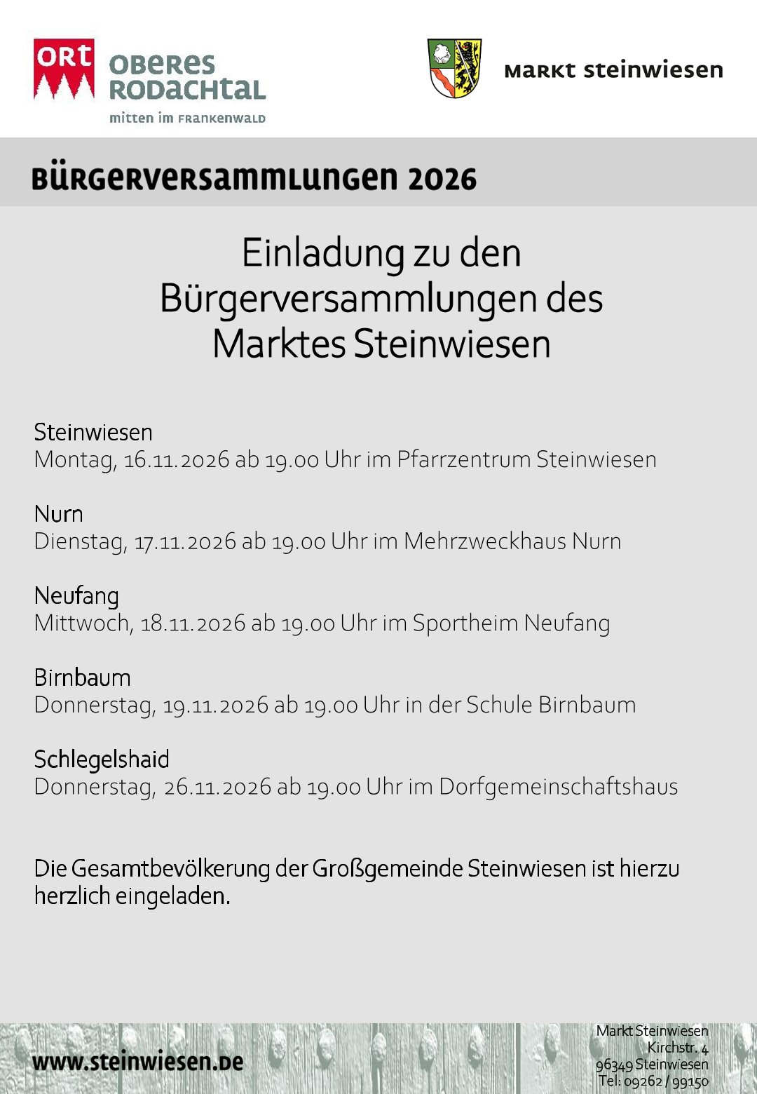 Einladung zu den Bürgerversammlungen 2026