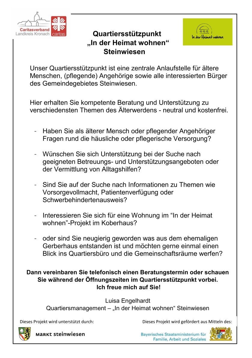 Info Quartiersstützpunkt In der Heimat wohnen