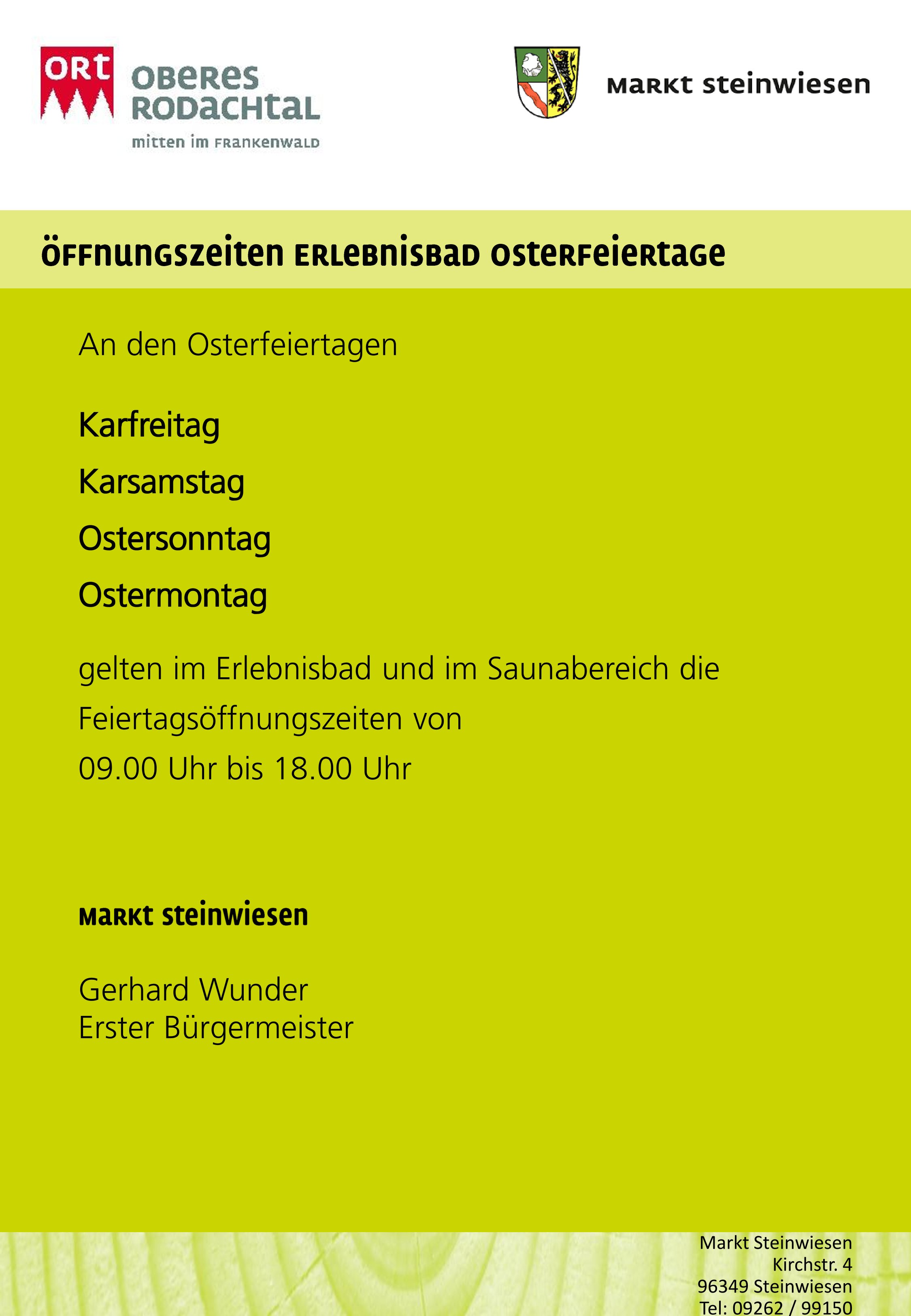 Öffnungszeiten an Ostern