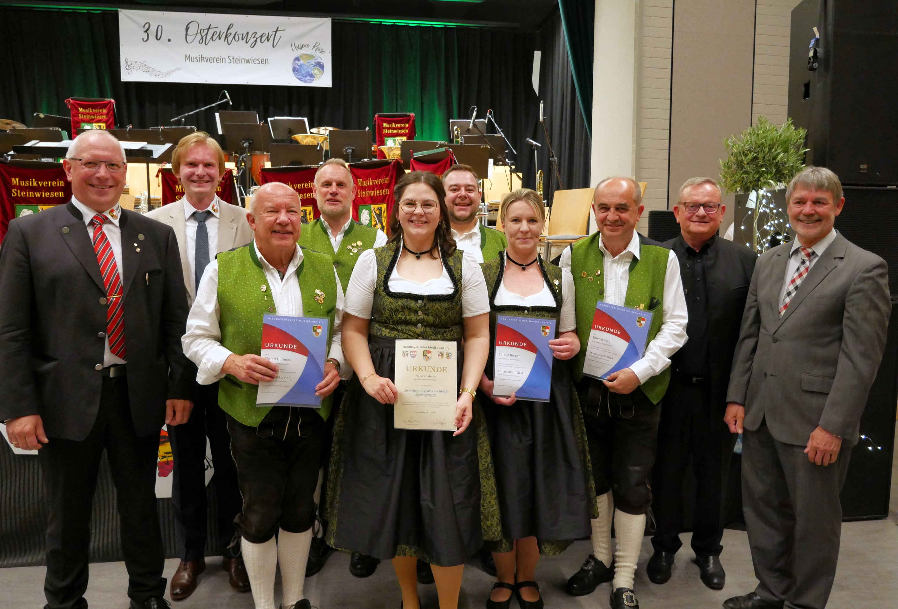Thomas Kolb und Stephan Hümmer für 50 Jahre aktives Musizieren geehrt, Carolin Burger bereits 30 Jahre aktiv