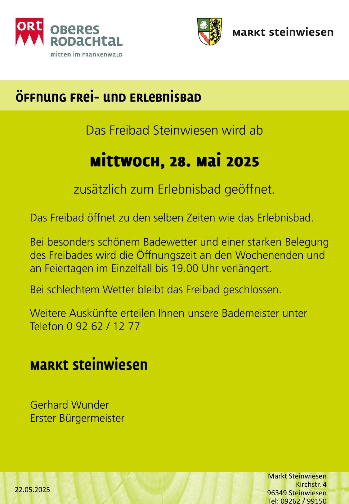 Öffnung Freibad 2025