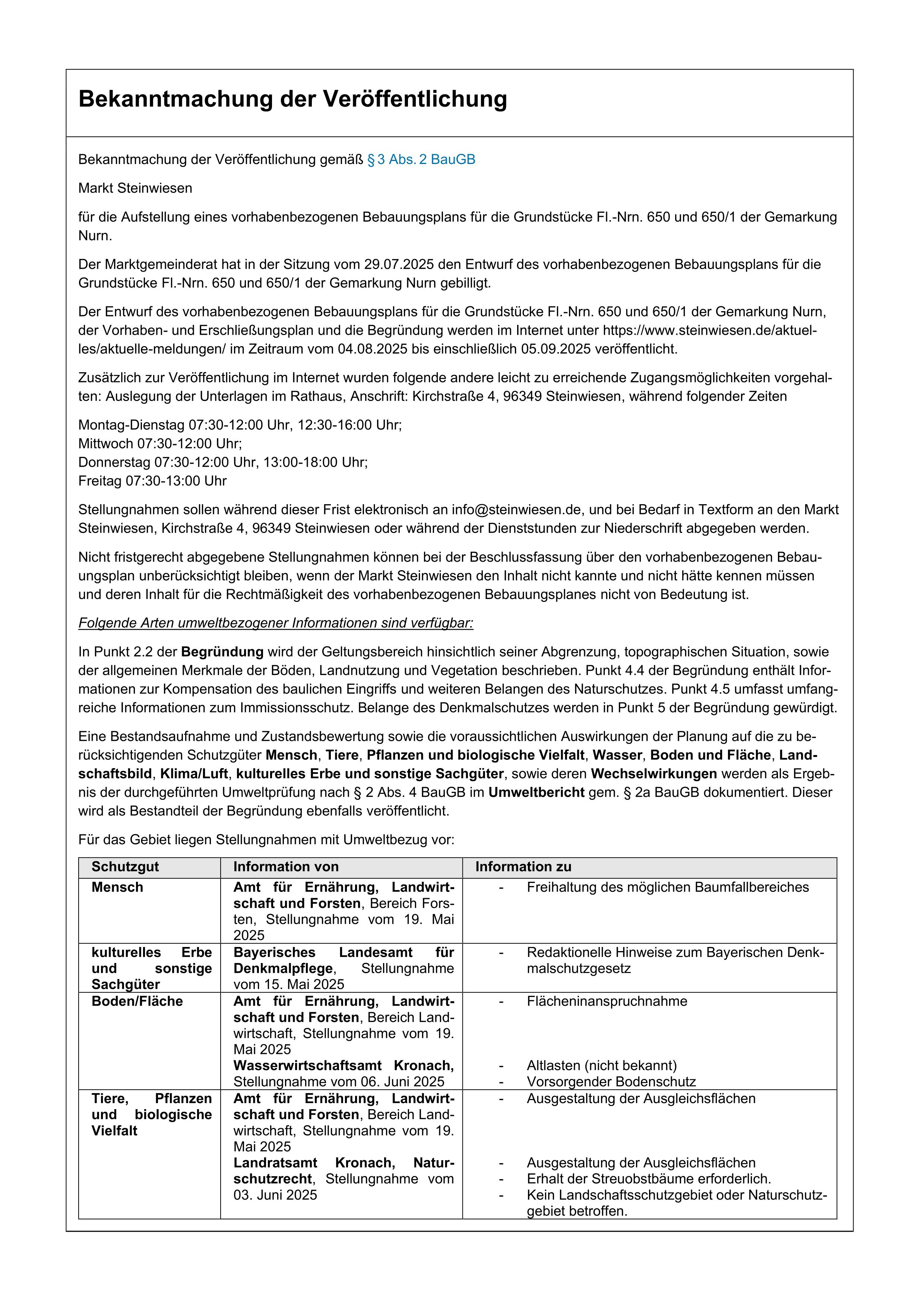 Bekannmachung der Veröffentlichung Nurn 1