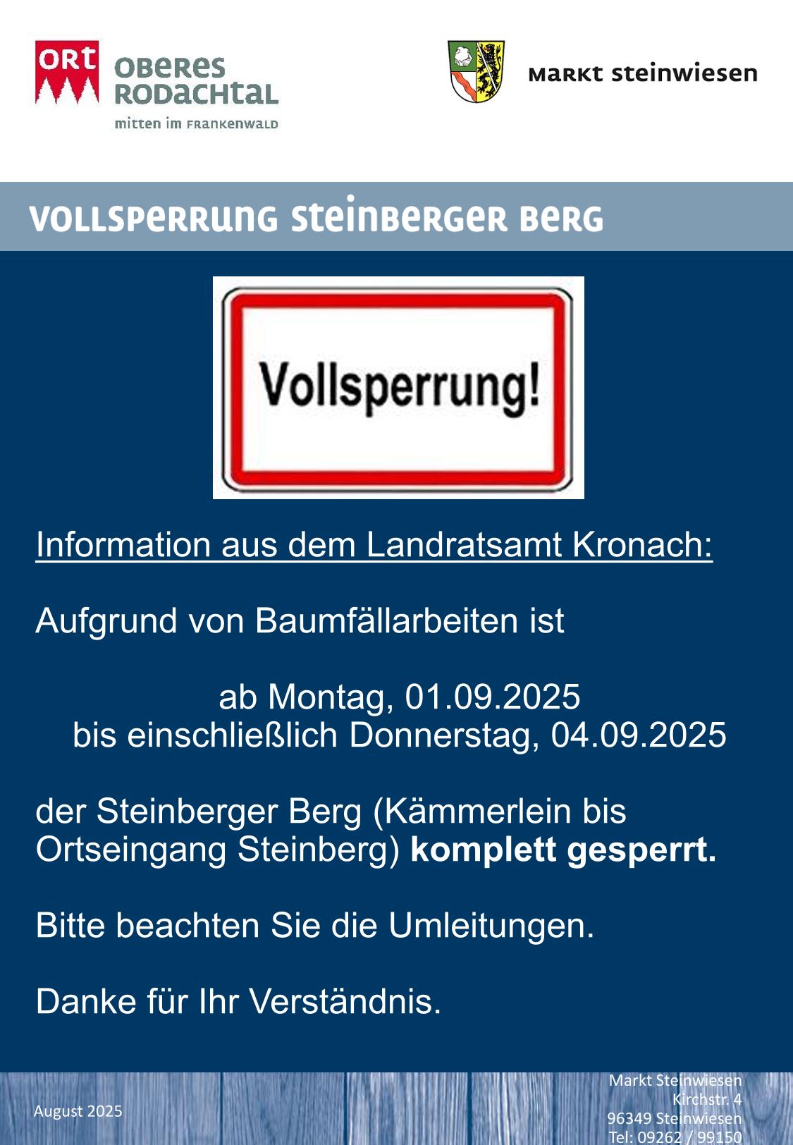 Vollsperrung Steinbergr Berg