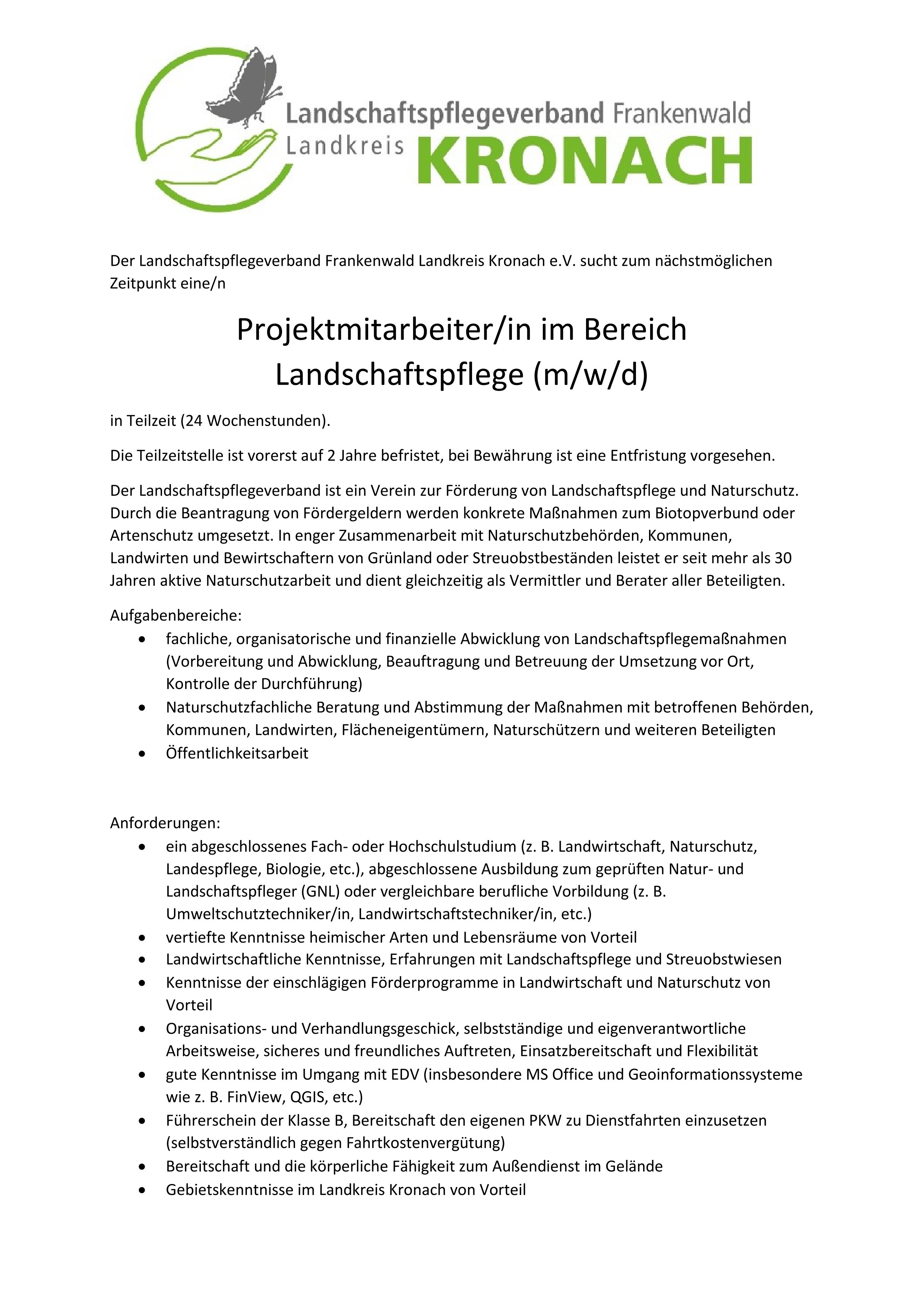 Stelleausschreibung Landschaftspflegeverband Kronach