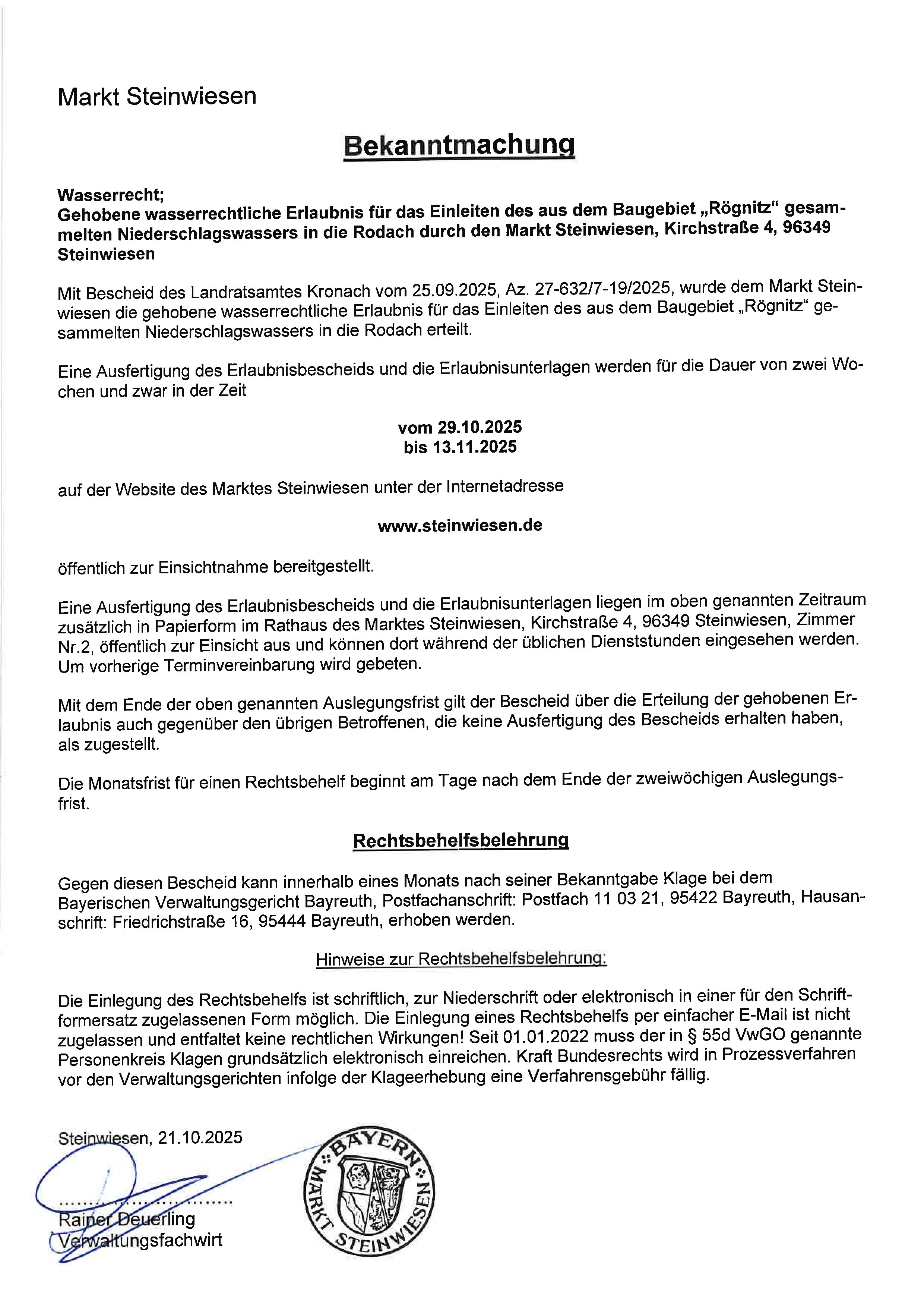 Bekanntmachung WRV Rögnitz